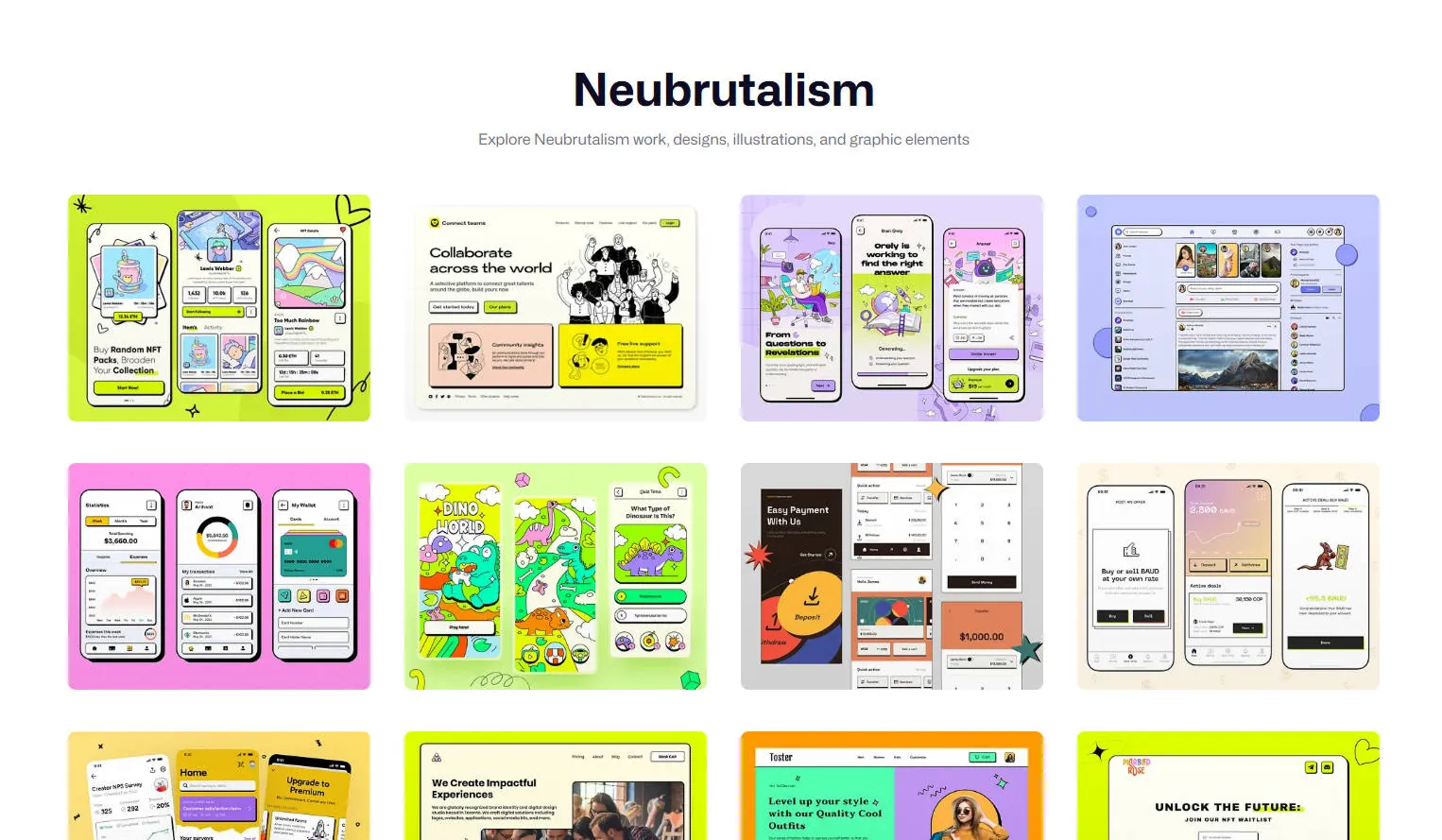 Searching for neo-brutalism keywords shows popular visual design works